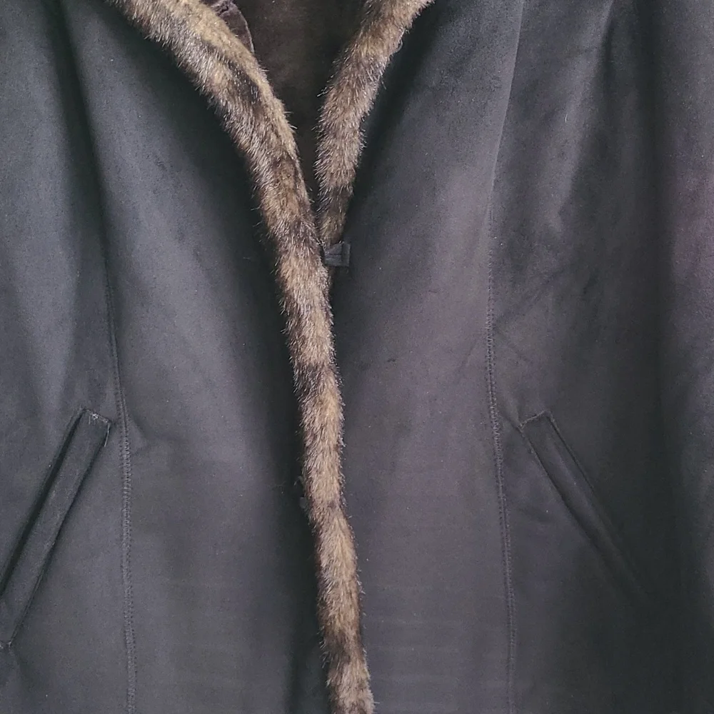 NWT Jones New York Black Chocolate 🍫 Shearling Suede Coat Jacket Size Large - Picture 4 of 8